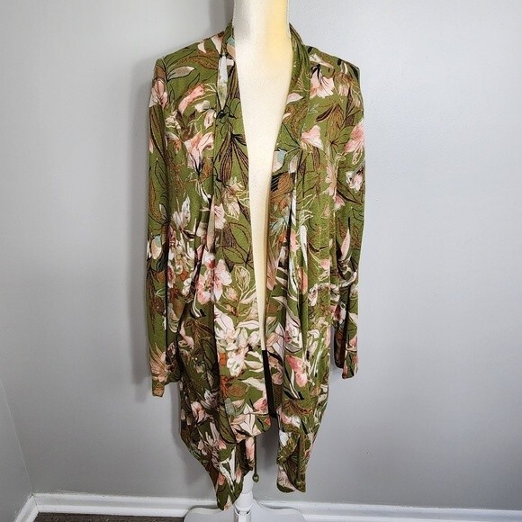 Attitudes by Renee Size 3X Kimono Cardigan with Pockets Green Floral Fall - Picture 16 of 16
